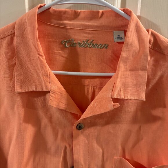 Caribbean Men's Orange Short Sleeve Woven Button Down Shirt ~ XL - Picture 3 of 5